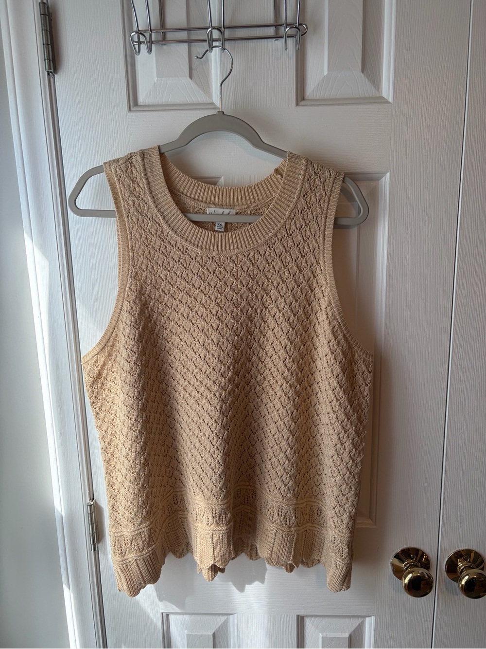 Sleeveless Open Knit Tank Top - Tan